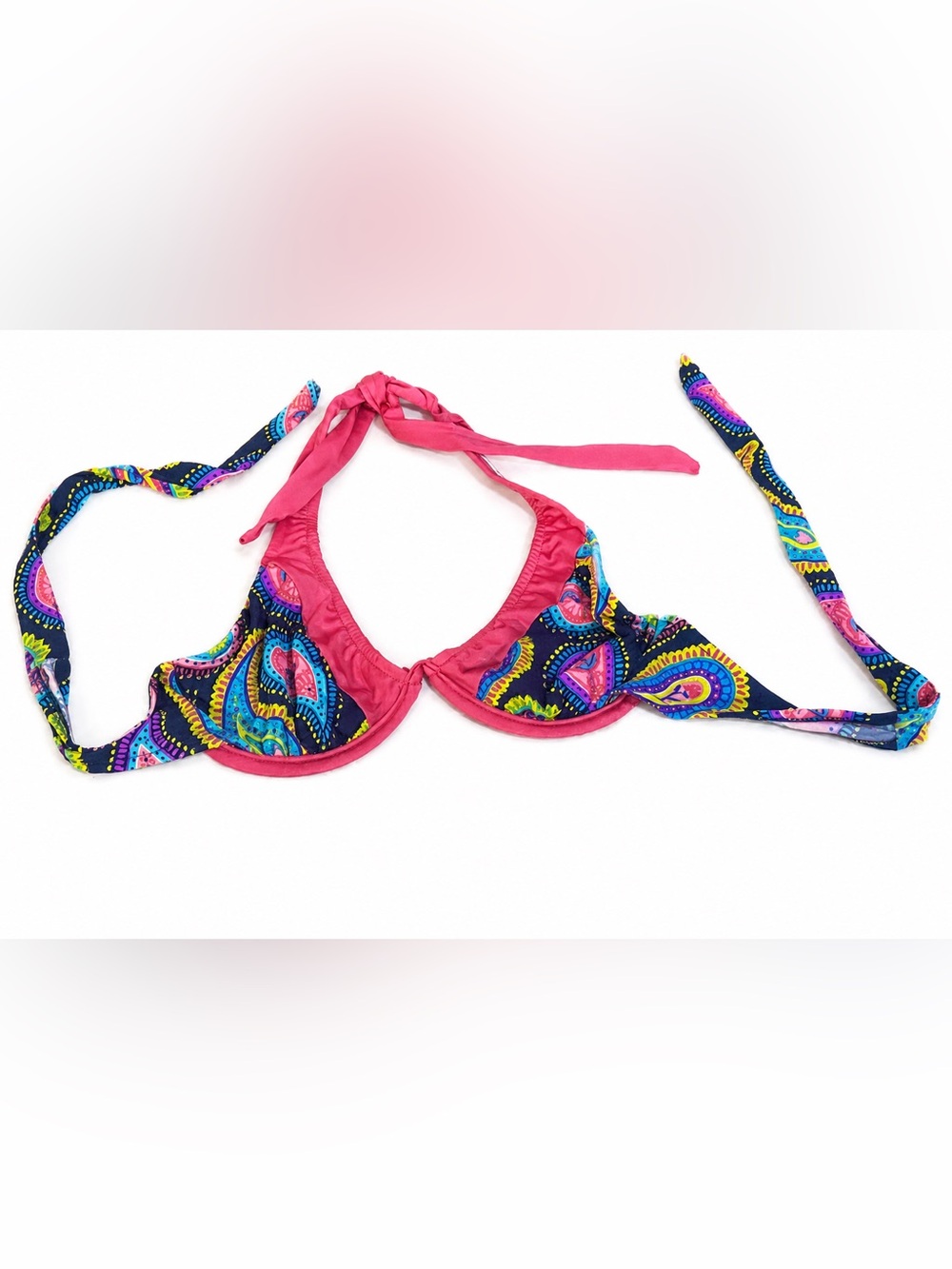 VENUS Pink Halter Bikini Top with Multicolor Paisley Print